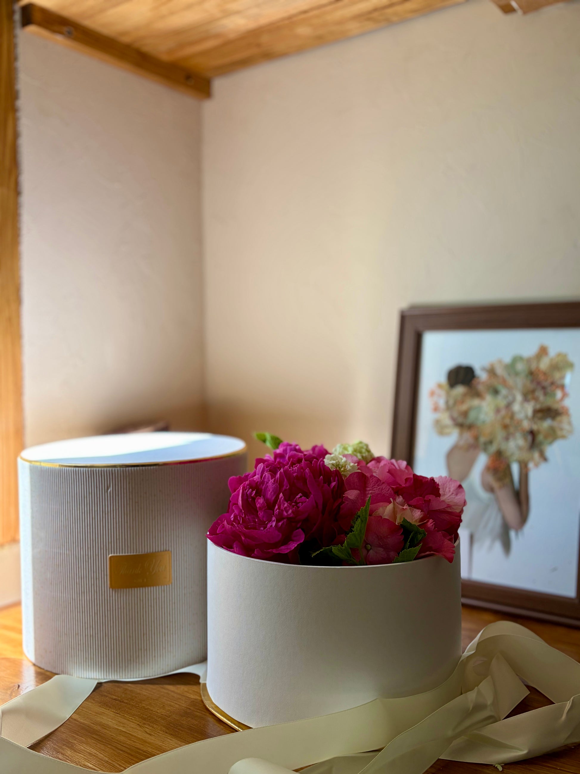 Coffret floral – fleurs naturelles rose