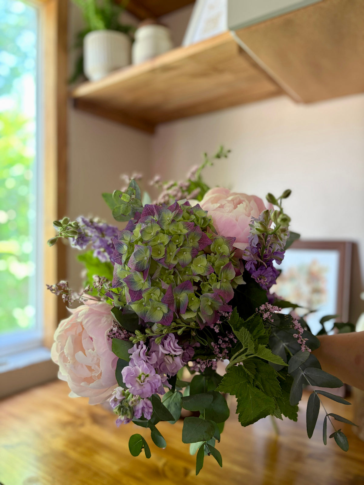 Bouquet pastel mauve pivoines