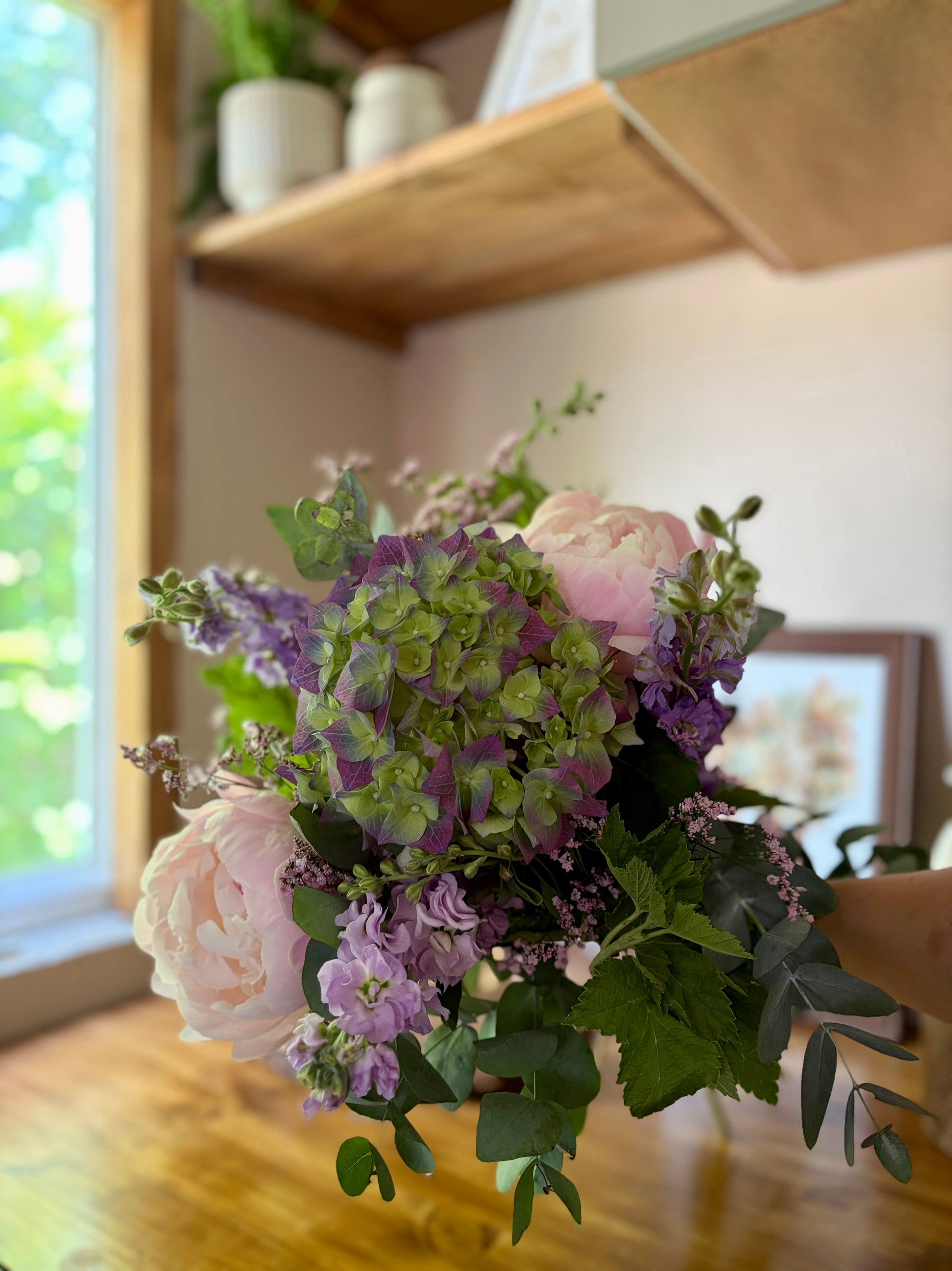 Bouquet pastel mauve pivoines