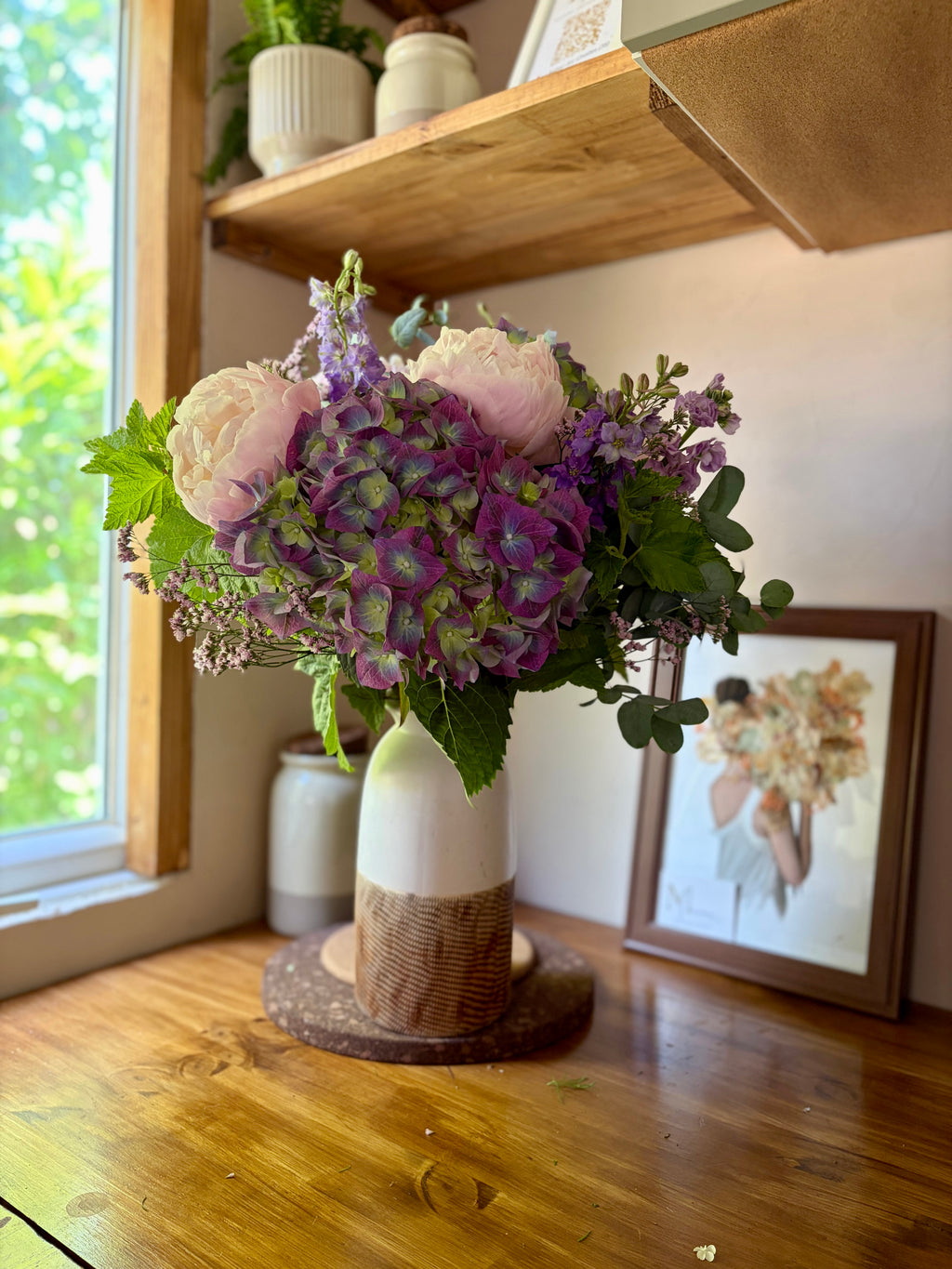 Bouquet pastel mauve pivoines
