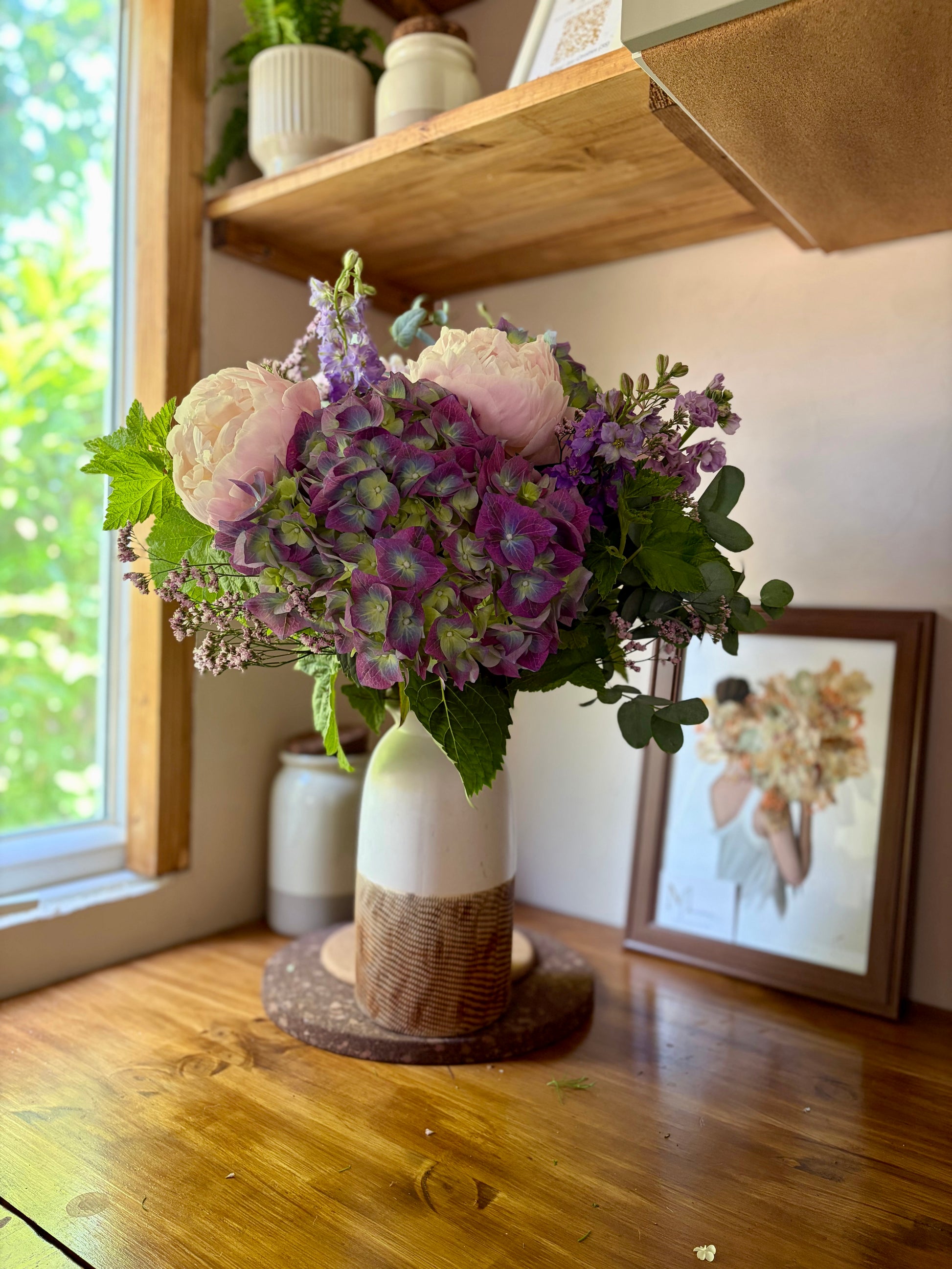 Bouquet pastel mauve pivoines