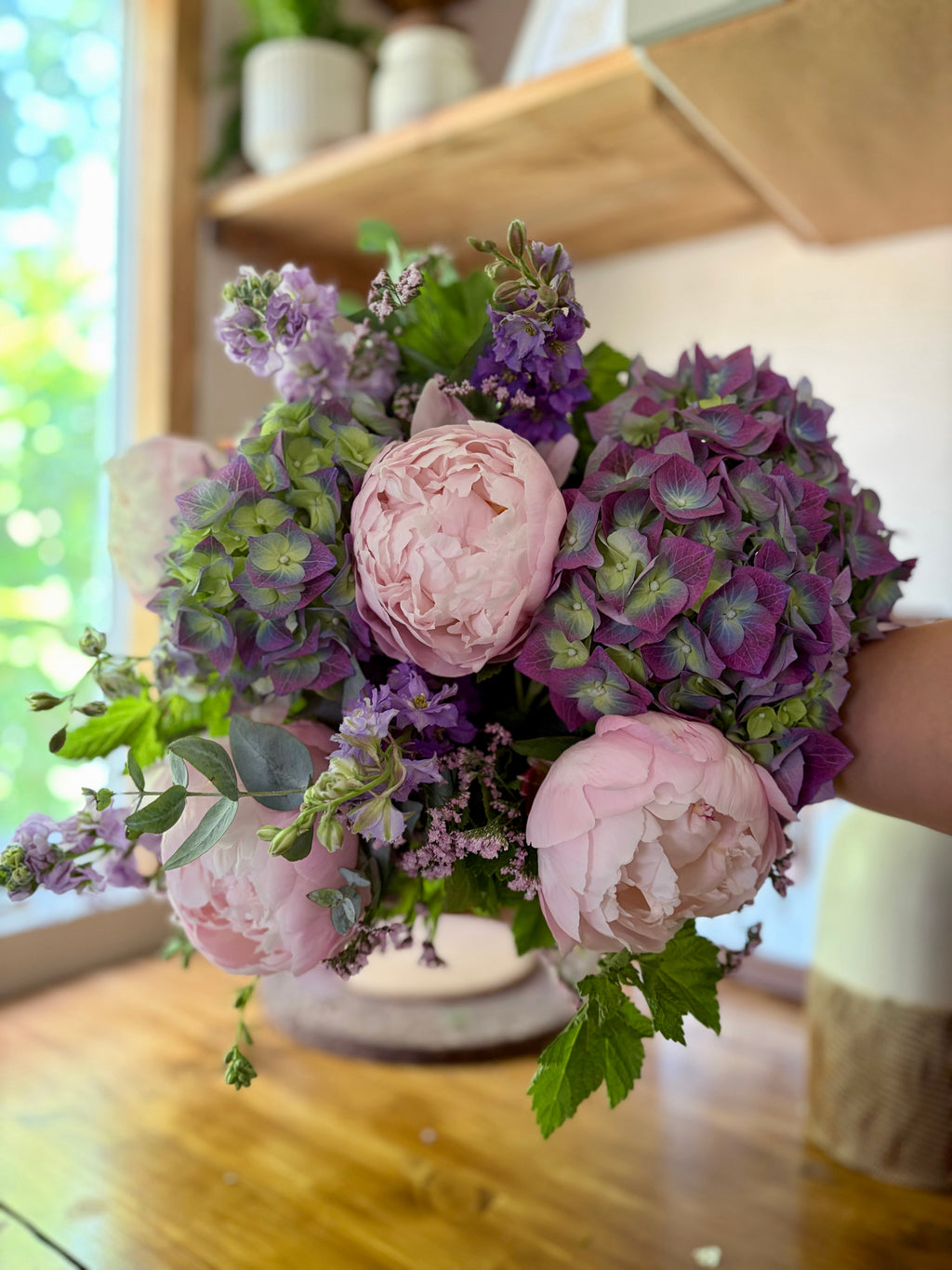 Bouquet pastel mauve pivoines