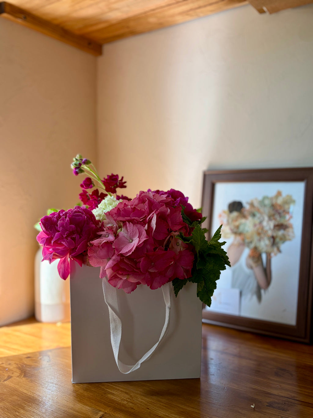 Sac hortensia pivoine rose fushia