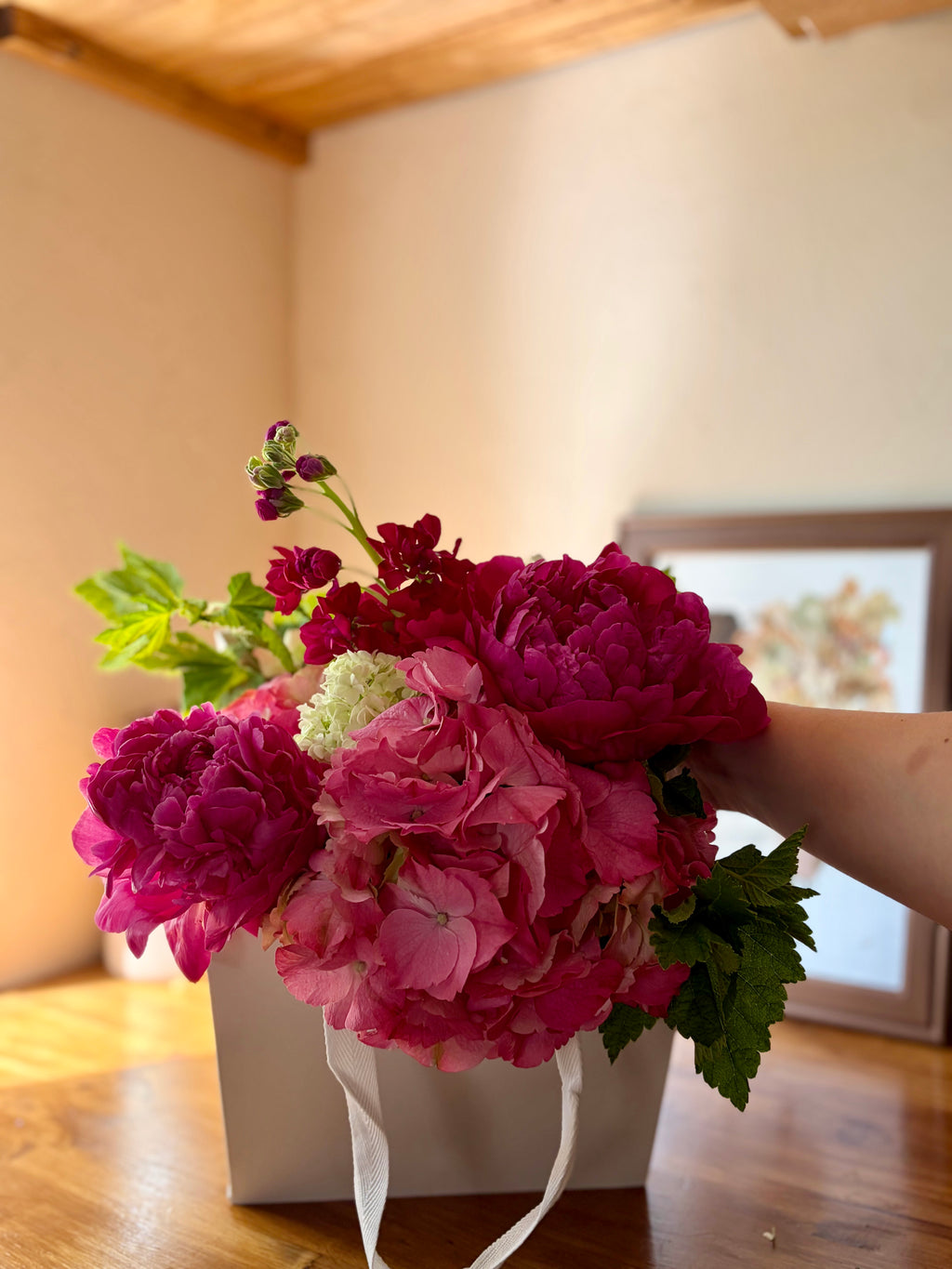 Sac hortensia pivoine rose fushia